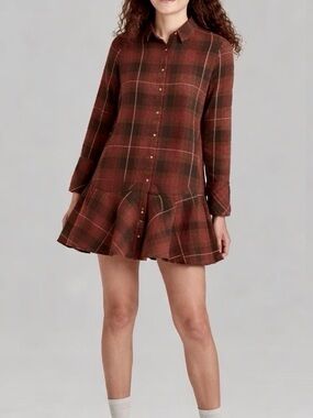 Wild Fable Grunge Plaid Button Down Mini Dress 100% Cotton